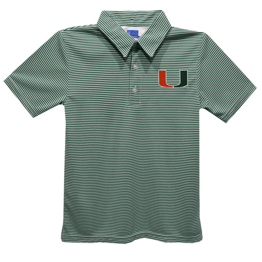 Miami Embroidered Hunter Green Stripes Short Sleeve Polo Box Shirt