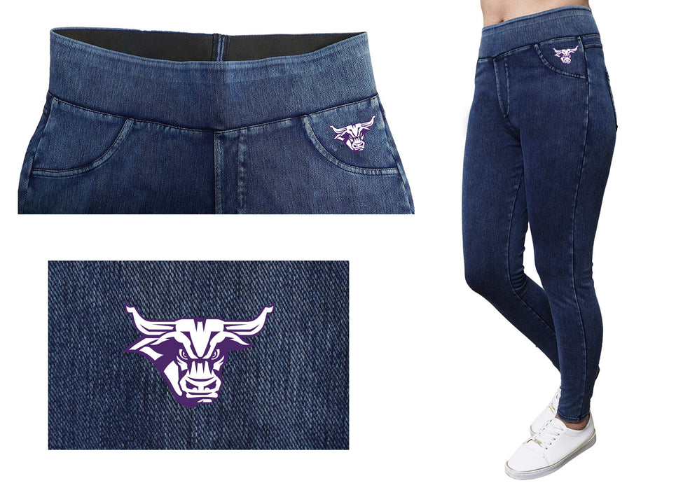 Minnesota State Mavericks Vive La Fete Game Day Collegiate Logo on Fake Pocket Women Purple Jeggings