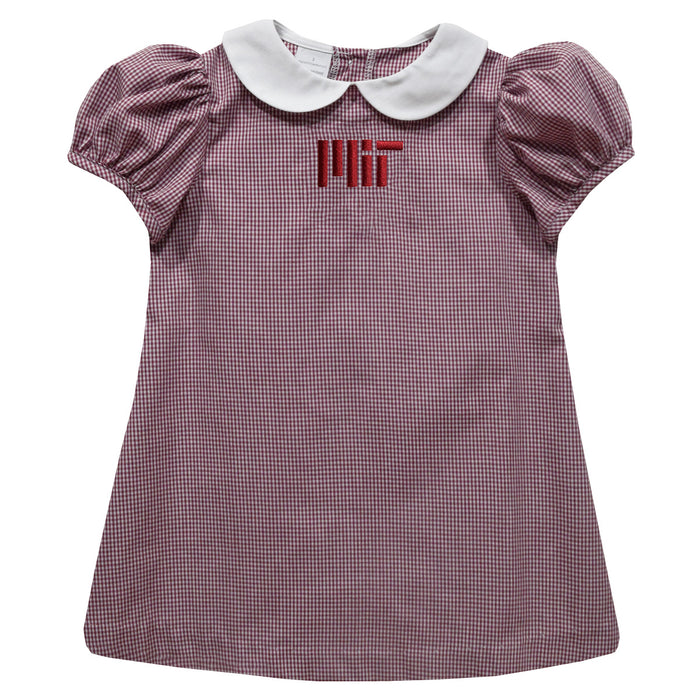 MIT Engineers Embroidered Maroon Gingham Short Sleeve A Line Dress