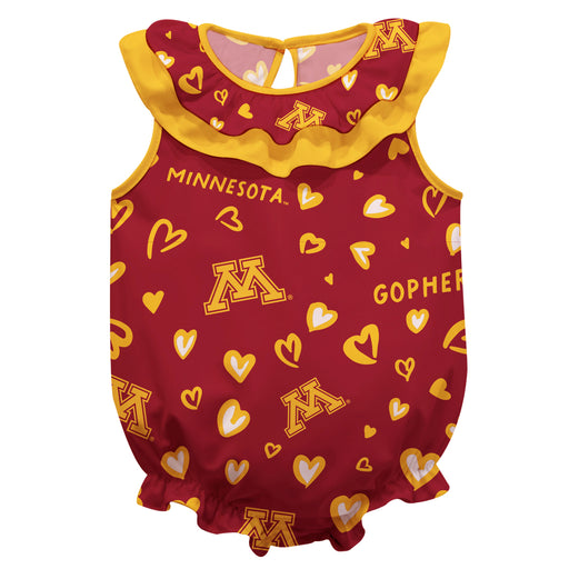 Minnesota Golden Gophers Maroon Sleeveless Ruffle Onesie All Over Logo Bodysuit