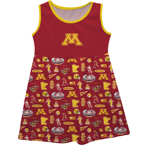 Minnesota Golden Gophers Sleeveless Tank Dress Girls Maroon Repeat Print Hand Sketched Vive La Fete Impressions