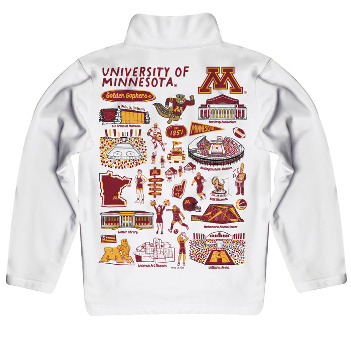 Minnesota Golden Gophers Hand Sketched Vive La Fete Impressions Artwork White Boys Quarter Zip Pullover V1