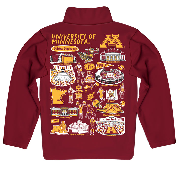 Minnesota Golden Gophers Hand Sketched Vive La Fete Impressions Artwork Maroon Boys Quarter Zip Pullover V1