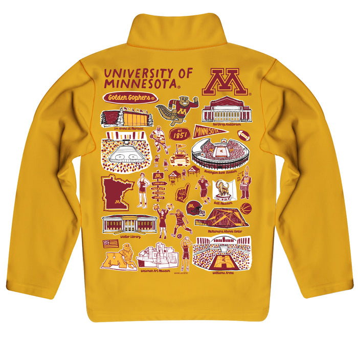 Minnesota Golden Gophers Hand Sketched Vive La Fete Impressions Artwork Gold Boys Quarter Zip Pullover V1