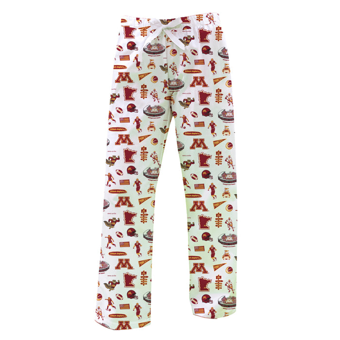 Minnesota Golden Gophers Repeat Print Hand Sketched Vive La Fete Impressions Artwork Womens  White  Lounge Pants