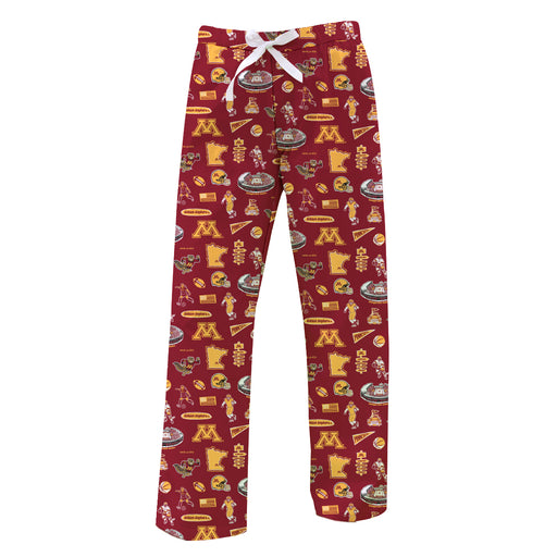 Minnesota Golden Gophers Repeat Print Hand Sketched Vive La Fete Impressions Artwork Womens  Maroon  Lounge Pants