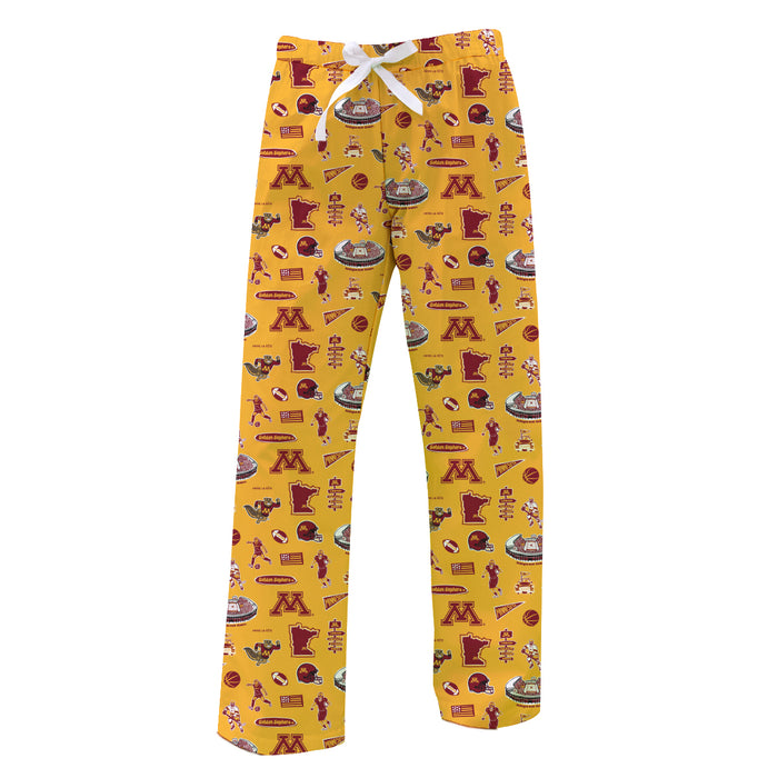 Minnesota Golden Gophers Repeat Print Hand Sketched Vive La Fete Impressions Artwork Womens  Gold  Lounge Pants