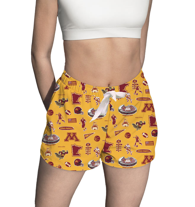 Minnesota Golden Gophers Repeat Print Hand Sketched Vive La Fete Impressions Artwork Womens Gold Lounge Shorts