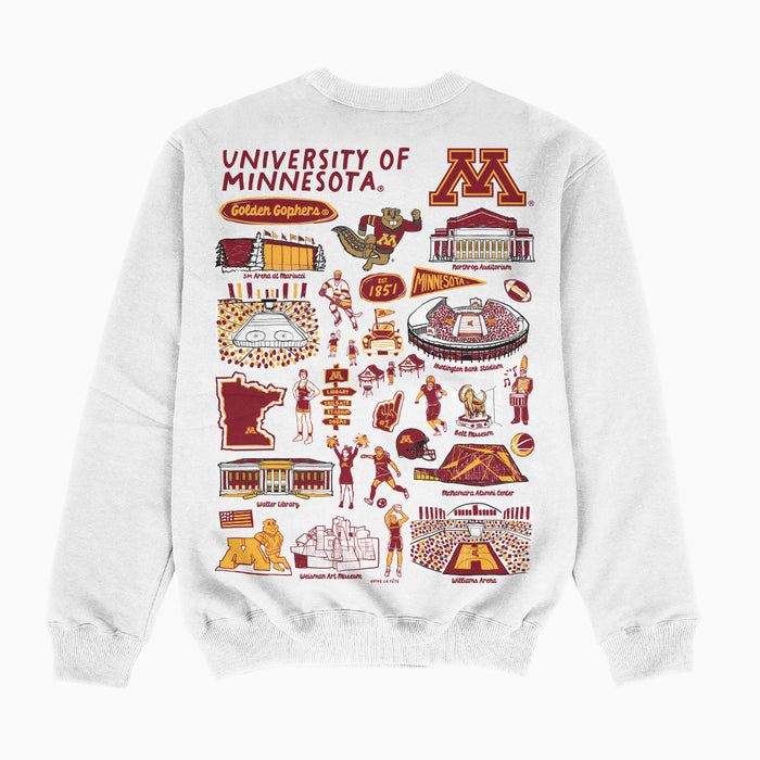 Minnesota Golden Gophers Hand Sketched Impressions Artwork White Crewneck Sweatshirt for Women