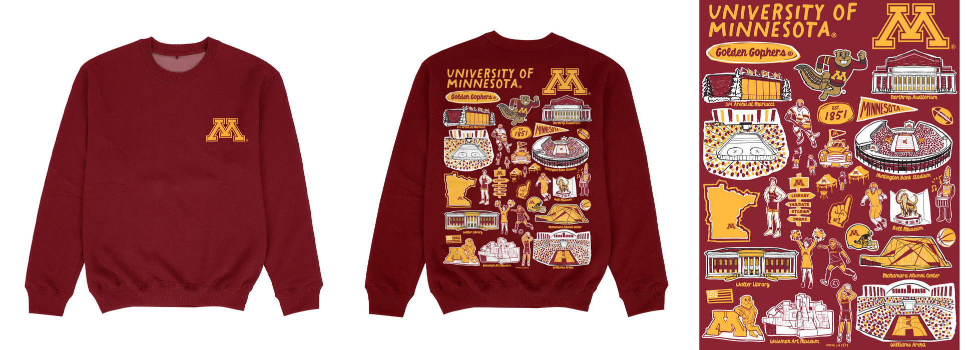 Minnesota Golden Gophers Hand Sketched Impressions Artwork Maroon Crewneck Sweatshirt for Women