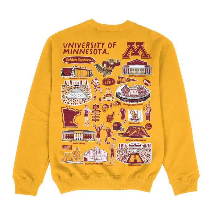 Minnesota Golden Gophers Hand Sketched Impressions Artwork Gold Crewneck Sweatshirt for Women