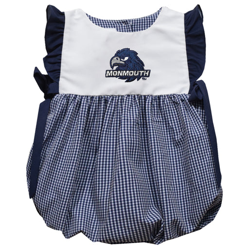 Monmouth Hawks Embroidered Navy Gingham Girls Bubble