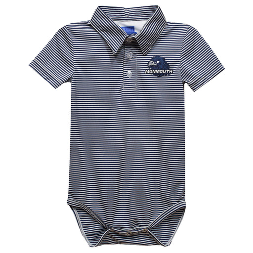 Monmouth Hawks Embroidered Navy Stripe Knit Boys Polo Bodysuit