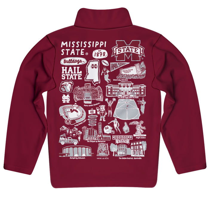 Mississippi State Bulldogs Hand Sketched Vive La Fete Impressions Artwork Maroon Boys Quarter Zip Pullover V1