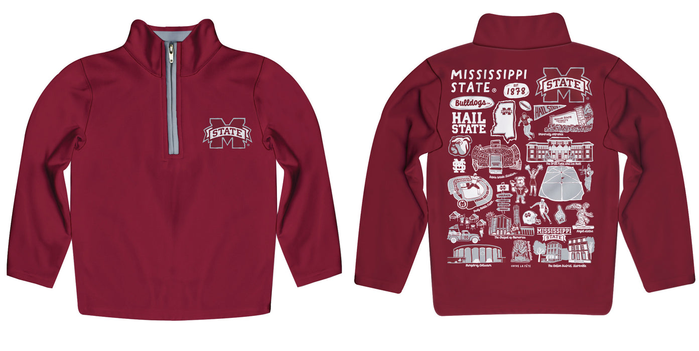 Mississippi State Bulldogs Hand Sketched Vive La Fete Impressions Artwork Maroon Boys Quarter Zip Pullover V1