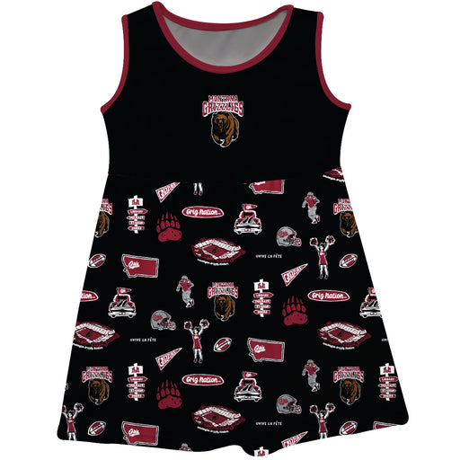 University of Montana Grizzlies Sleeveless Tank Dress Girls Black Repeat Print Hand Sketched Vive La Fete Impressions