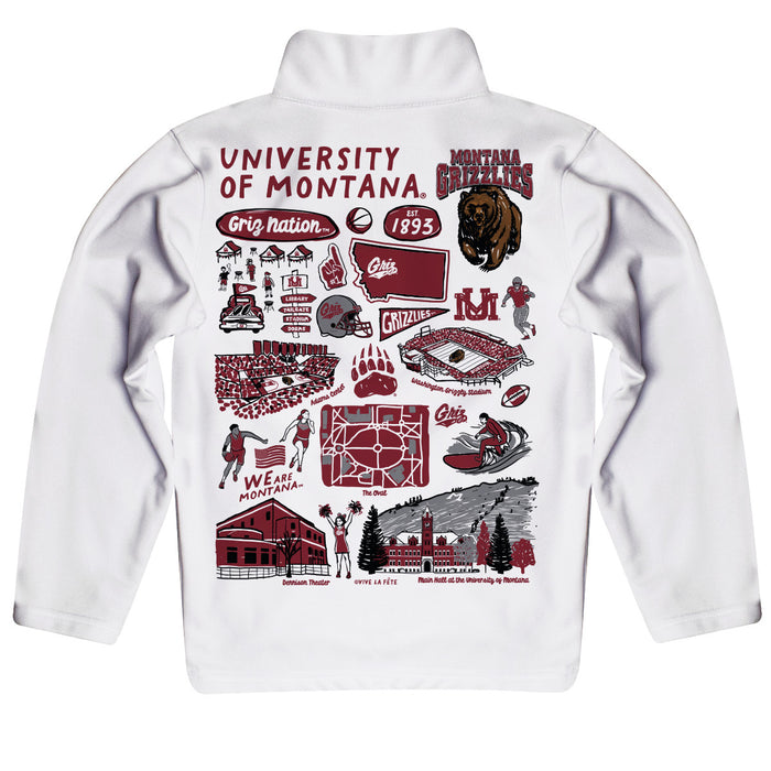 University of Montana Grizzlies Hand Sketched Vive La Fete Impressions Artwork White Boys Quarter Zip Pullover V1