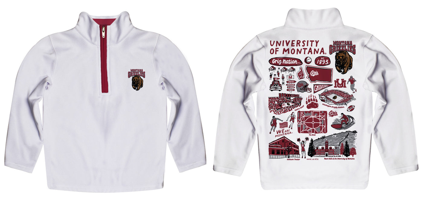 University of Montana Grizzlies Hand Sketched Vive La Fete Impressions Artwork White Boys Quarter Zip Pullover V1