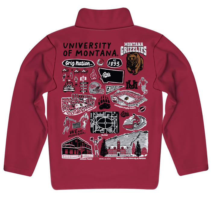 University of Montana Grizzlies Hand Sketched Vive La Fete Impressions Artwork Maroon Boys Quarter Zip Pullover V1