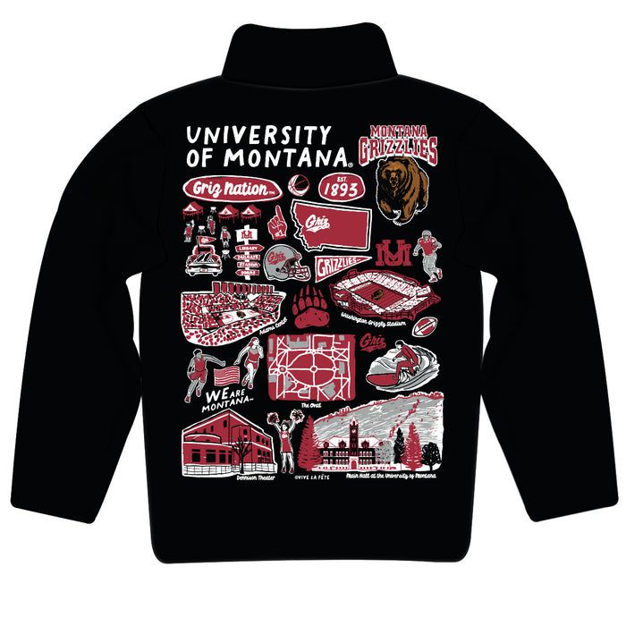 University of Montana Grizzlies Hand Sketched Vive La Fete Impressions Artwork  Black Boys Quarter Zip Pullover V1