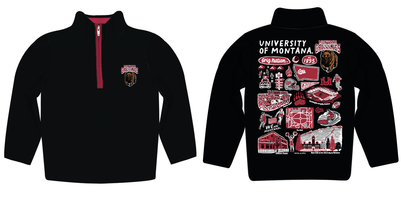 University of Montana Grizzlies Hand Sketched Vive La Fete Impressions Artwork  Black Boys Quarter Zip Pullover V1