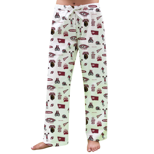 University of Montana Grizzlies Repeat Print Hand Sketched Vive La Fete Impressions Artwork Womens  White  Lounge Pants