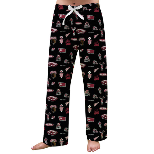 University of Montana Grizzlies Repeat Print Hand Sketched Vive La Fete Impressions Artwork Womens  Black  Lounge Pants