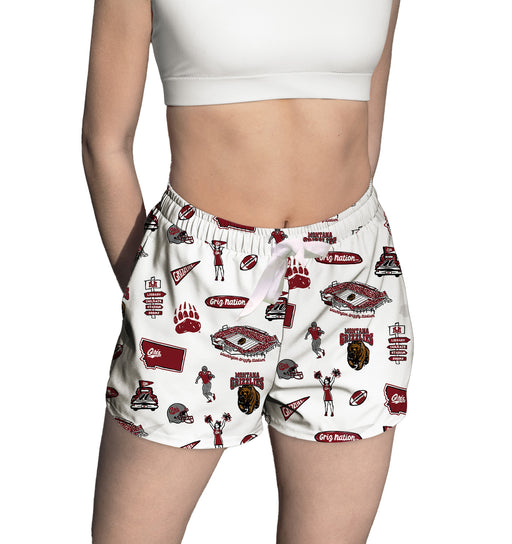 University of Montana Grizzlies Repeat Print Hand Sketched Vive La Fete Impressions Artwork Womens White Lounge Shorts