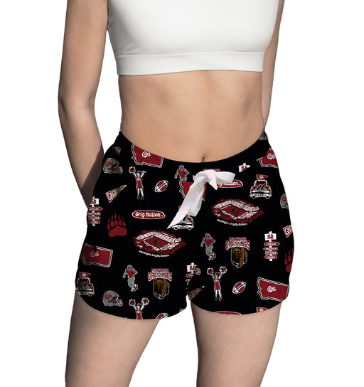 University of Montana Grizzlies Repeat Print Hand Sketched Vive La Fete Impressions Artwork Womens Black Lounge Shorts