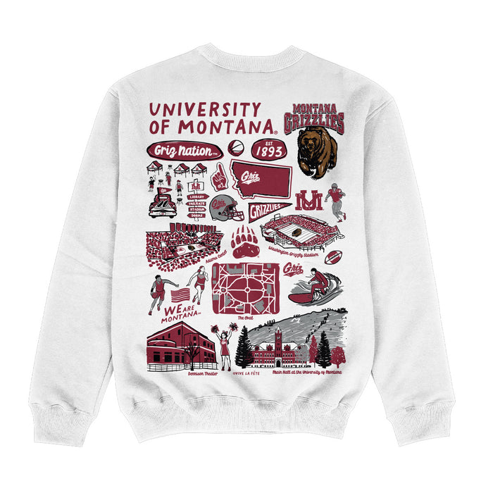 University of Montana Grizzlies Hand Sketched Impressions Artwork White Crewneck Sweatshirt for Women