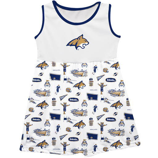 Montana State Bobcats MSU Sleeveless Tank Dress Girls White Repeat Print Hand Sketched Vive La Fete Impressions