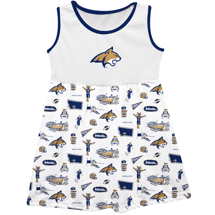 Montana State Bobcats MSU Sleeveless Tank Dress Girls White Repeat Print Hand Sketched Vive La Fete Impressions