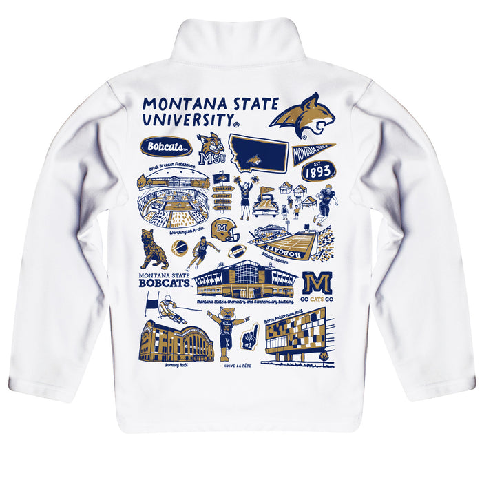 Montana State Bobcats MSU Hand Sketched Vive La Fete Impressions Artwork  White Boys Quarter Zip Pullover V1