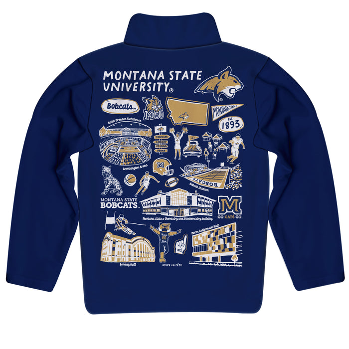 Montana State Bobcats MSU Hand Sketched Vive La Fete Impressions Artwork  Blue Boys Quarter Zip Pullover V1