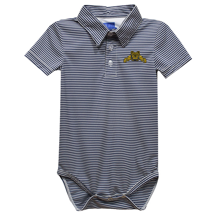 North Carolina A&T Aggies Embroidered Navy Stripe Knit Boys Polo Bodysuit