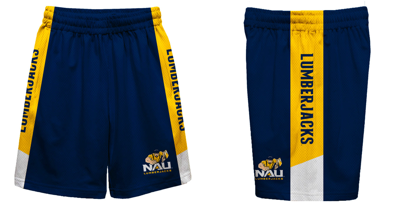 Northern Arizona Lumberjacks Vive La Fete Game Day Blue Stripes Boys Solid Gold Athletic Mesh Short