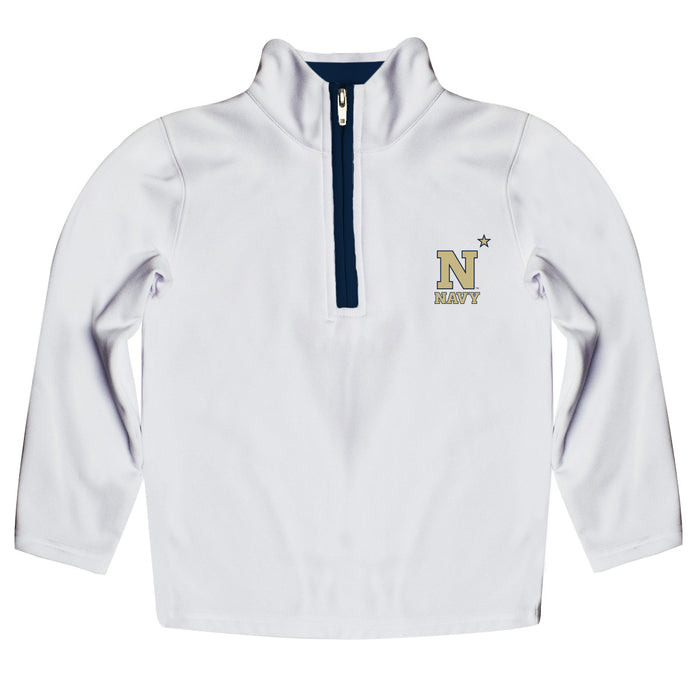 US Naval Academy Midshipmen Hand Sketched Vive La Fete Impressions Artwork  White Quarter Zip Pullover V1