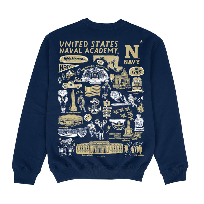 US Naval Academy Midshipmen Hand Sketched Impressions Artwork Navy Crewneck Sweatshirt for Women