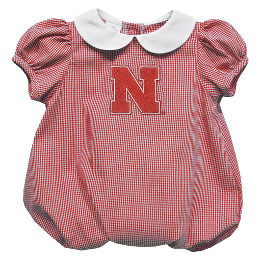 University of Nebraska Huskers Embroidered Cardinal Red Girls Baby Bubble Short Sleeve