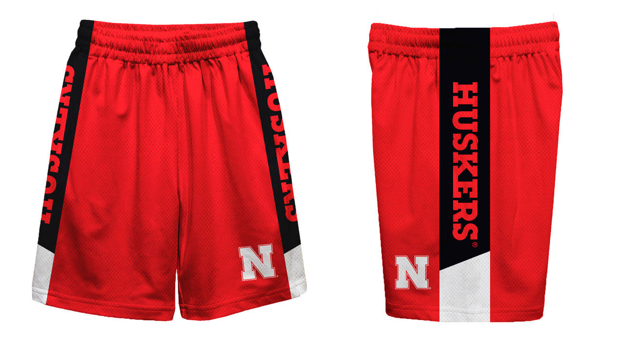 Nebraska Huskers Vive La Fete Game Day Red Stripes Boys Solid Black Athletic Mesh Short - Vive La Fête - Online Apparel Store