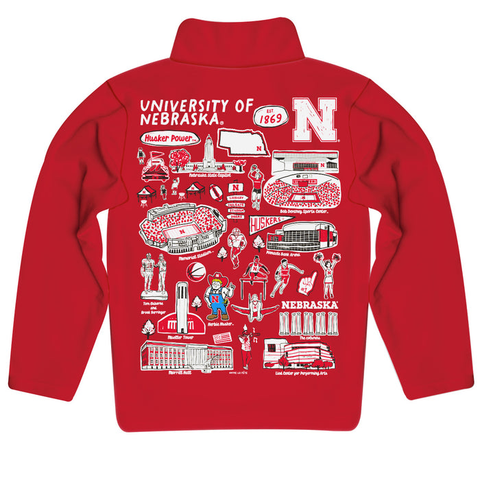 University of Nebraska Huskers Hand Sketched Vive La Fete Impressions Artwork Red Boys Quarter Zip Pullover V1