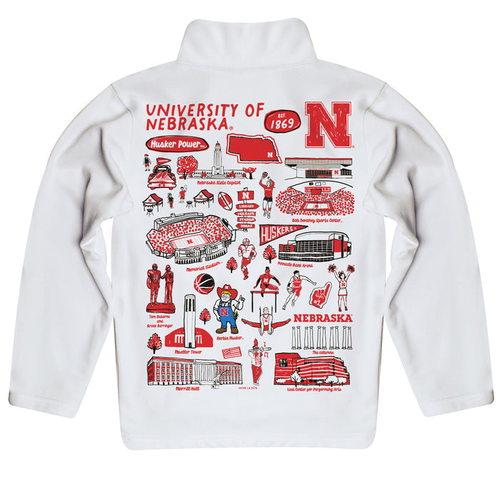 University of Nebraska Huskers Hand Sketched Vive La Fete Impressions Artwork White Boys Quarter Zip Pullover V1