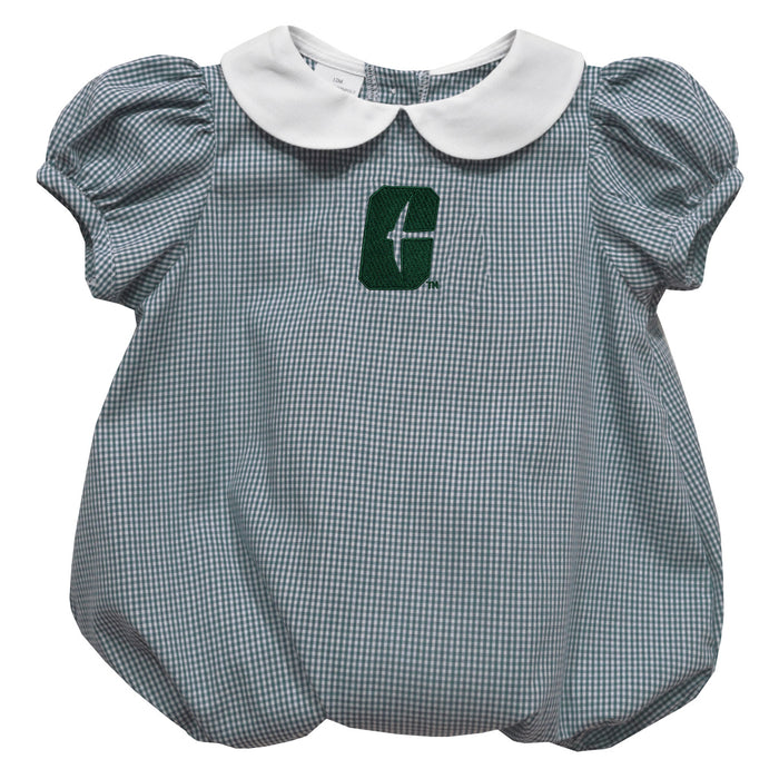 UNC at Charlotte Embroidered Hunter Green Gingham Girls Baby Bubble Short Sleeve