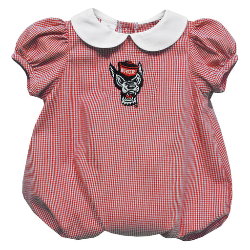 North Carolina State University Embroidered Red Cardinal Gingham Baby Bubble Short Sleeve