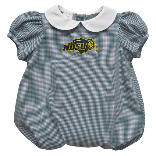 North Dakota Bison Embroidered Hunter Green Gingham Girls Baby Bubble Short Sleeve