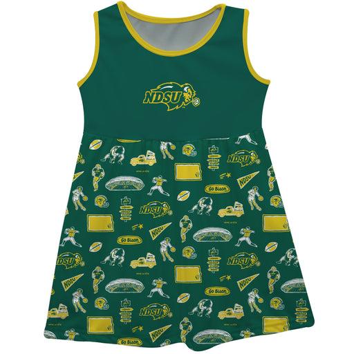 North Dakota Bison Sleeveless Tank Dress Girls Green Repeat Print Hand Sketched Vive La Fete Impressions