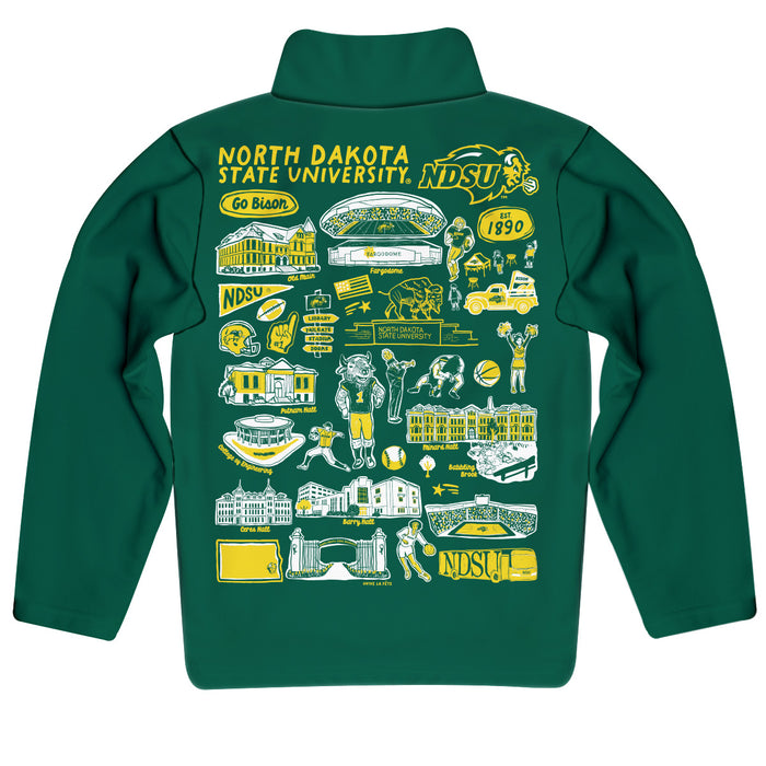 North Dakota Bison Hand Sketched Vive La Fete Impressions Artwork Green Boys Quarter Zip Pullover V1