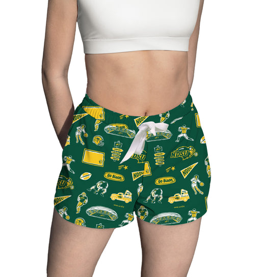 North Dakota Bison Repeat Print Hand Sketched Vive La Fete Impressions Artwork Womens Green Lounge Shorts