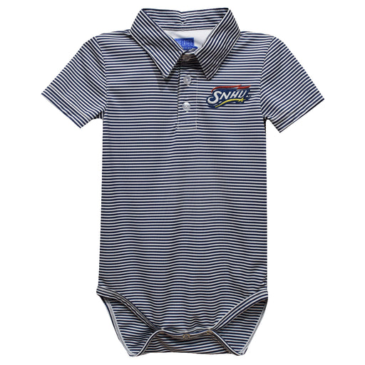 Southern New Hampshire University Penmen Embroidered Navy Stripe Knit Boys Polo Bodysuit