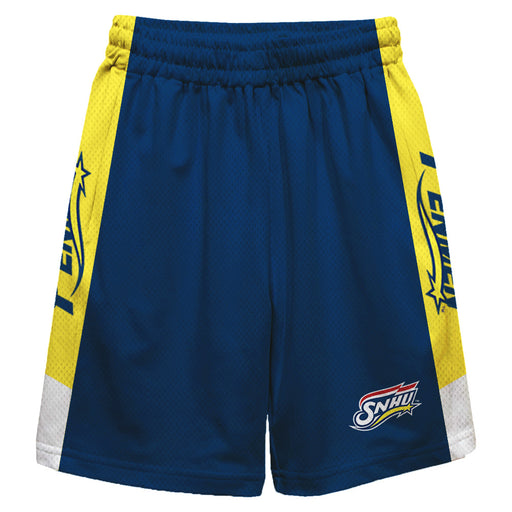 Southern New Hampshire Penmen Vive La Fete Game Day Navy Stripes Boys Solid Yellow Athletic Mesh Short